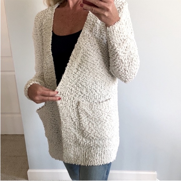 Off White Popcorn Texture Open Cardigan - Picture 4 of 9